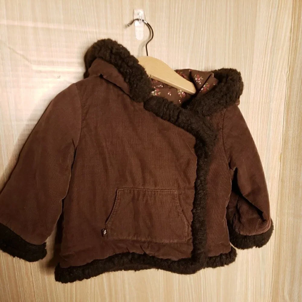 Gap Toddler Girls Brown Corduroy Sherpa Trim Coat 18-24 Months